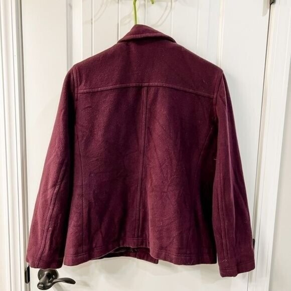 J. Crew Purple Wool Peacoat Jacket Accent Front Pockets Size Medium - Picture 3 of 9